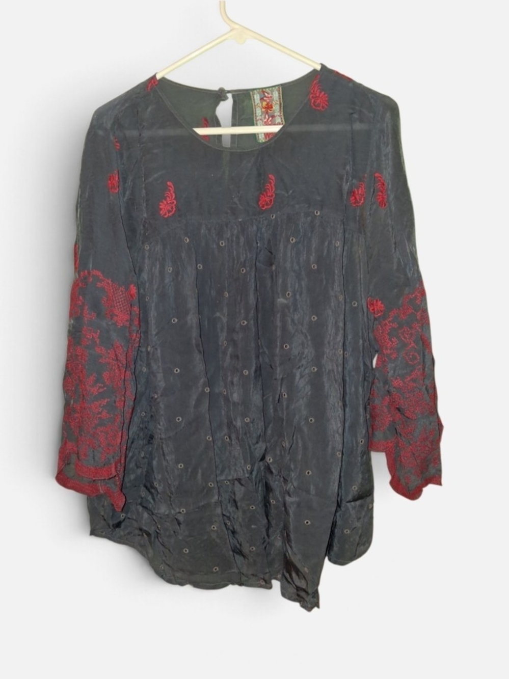 Johnny Was Women's Rose Embroidery Oversized Blouse Large Grey